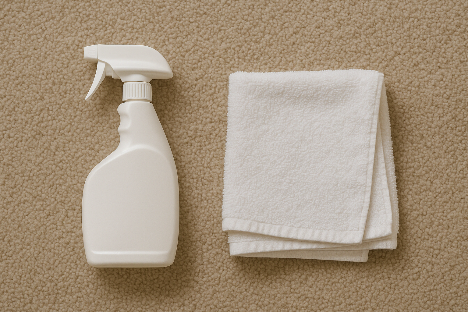 sprayer and towel on carpet